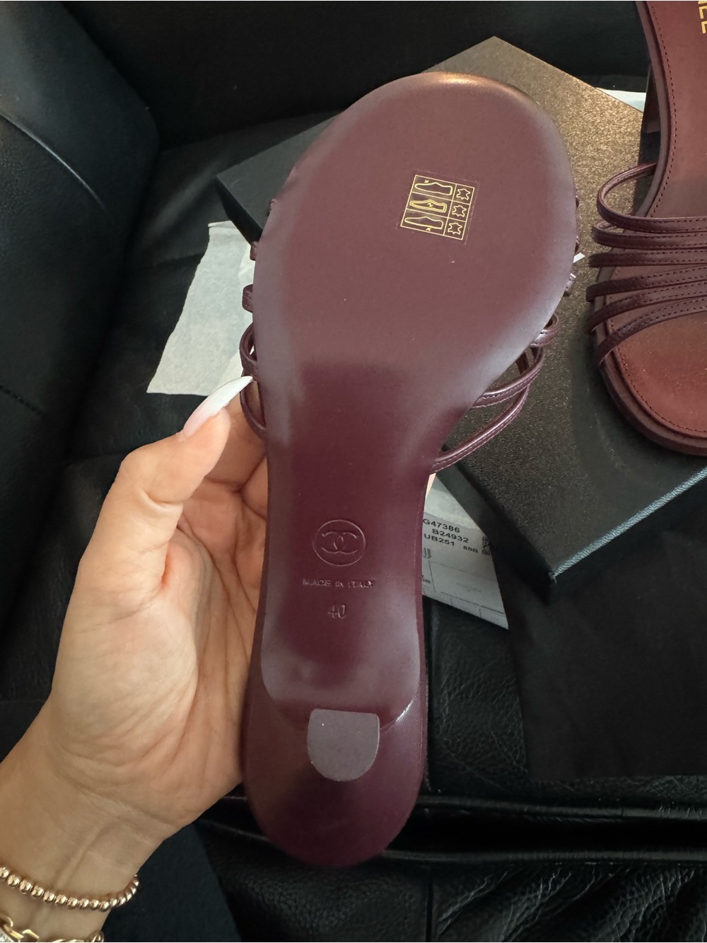 CHANEL Burgundy Multi‑Strap Slide Heels with Gold CC - Picture 3 of 4